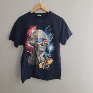 Fruit of the Loom‎ George Washington Patriotic Hot Dog Fireworks T-Shirt Mens M